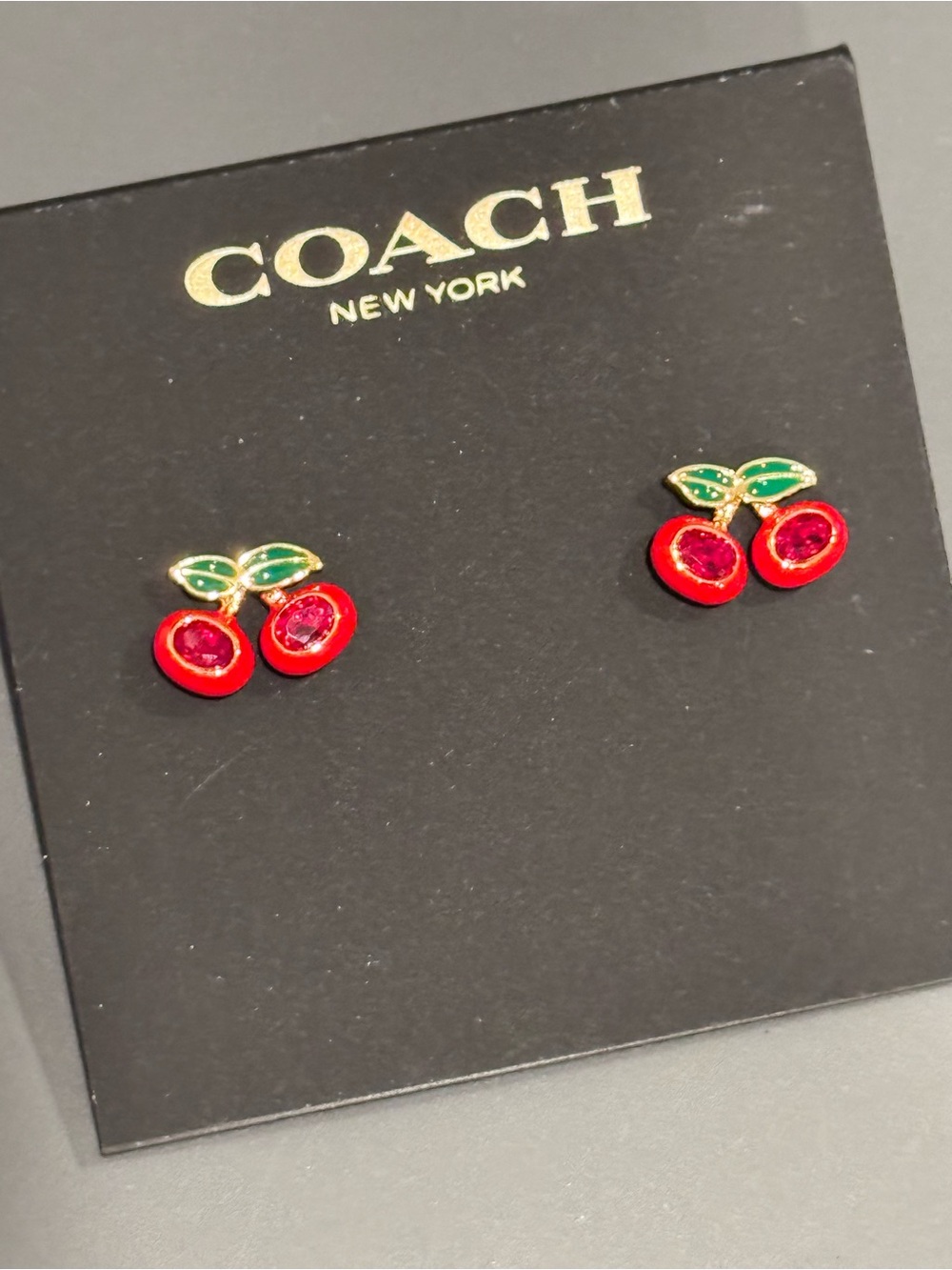 NWT Coach Cherry Stud Earrings Red Crystal Enamel Gold Tone F54514